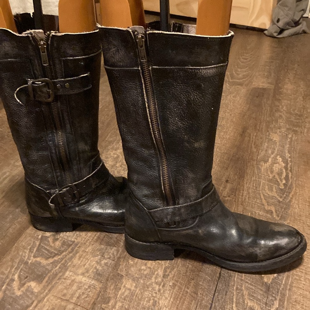 BED STU Gogo Lug Bovine Black Leather mid & wide Moto Boots